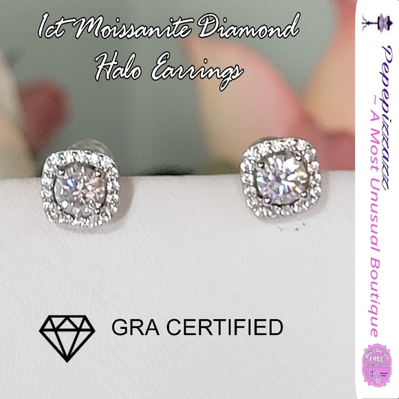 1 ct CERTIFIED MOISSANITE DIAMOND 18KG/925 halo earrings studs - Picture 1 of 16